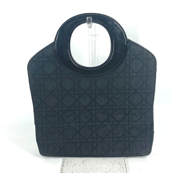 Dior vintage Cannage Quilted Bag Hand Bag Leather / Nylon Black